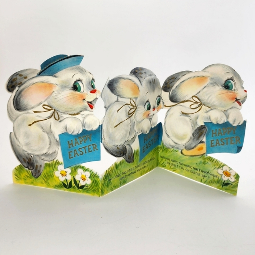 Unused Vintage Easter Bunny Fold Out Accordion Greeting Card
